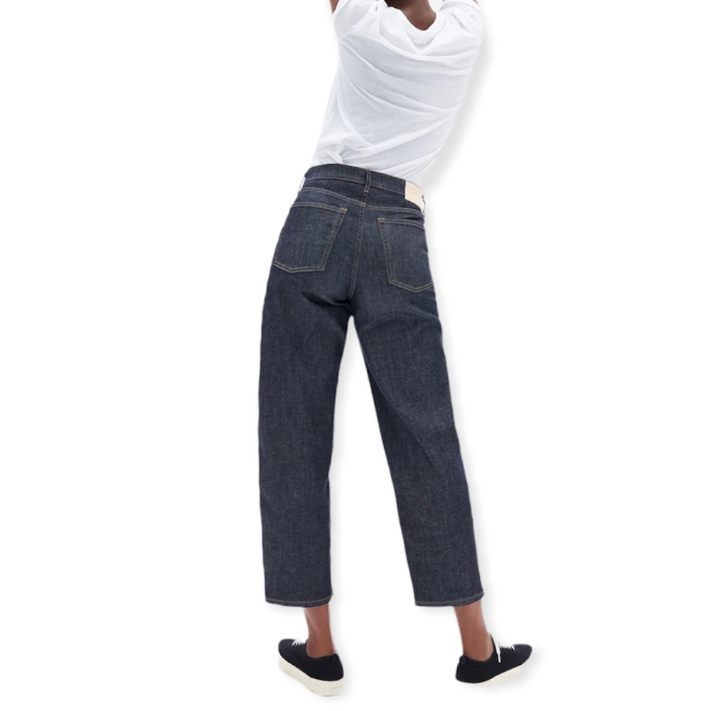 Everlane The Arc Dark Wash High Waisted Wide Leg Denim Jeans Cotton Size 28 in